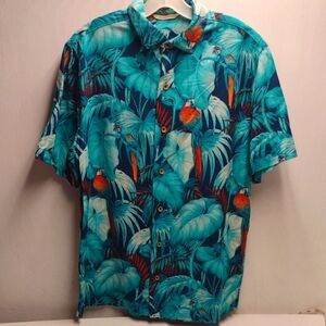 100% Silk Paradise Collection Tropical Blue Men's Shirt Size M